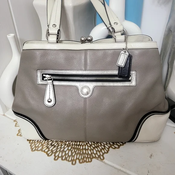Coach Gray and Cream Satchel